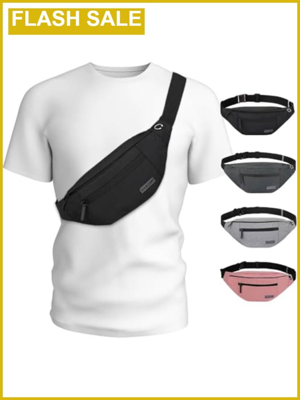 Large Fanny Pack Crossbody Bag with 4 Zipper Pockets Water Resistant Polyester